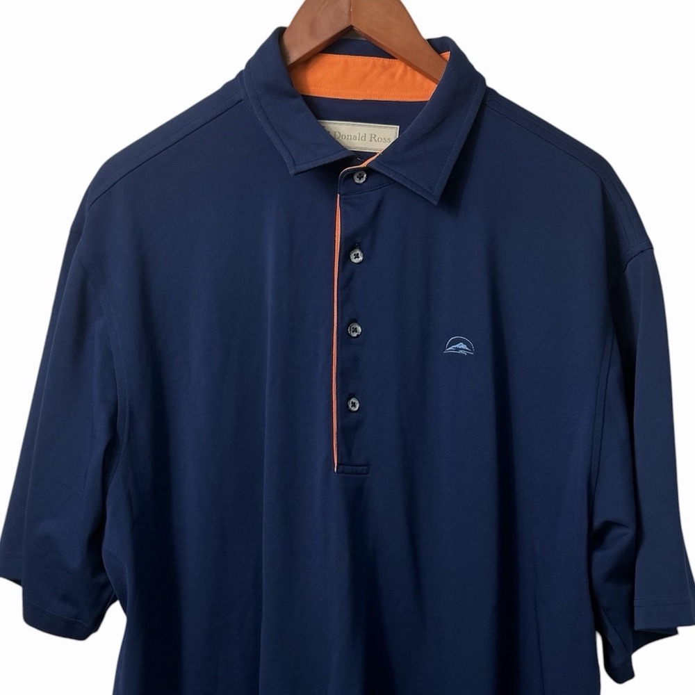 Donald Ross Golf Polo Shirt Mens XL Blue Orange Trim Performance Stretch